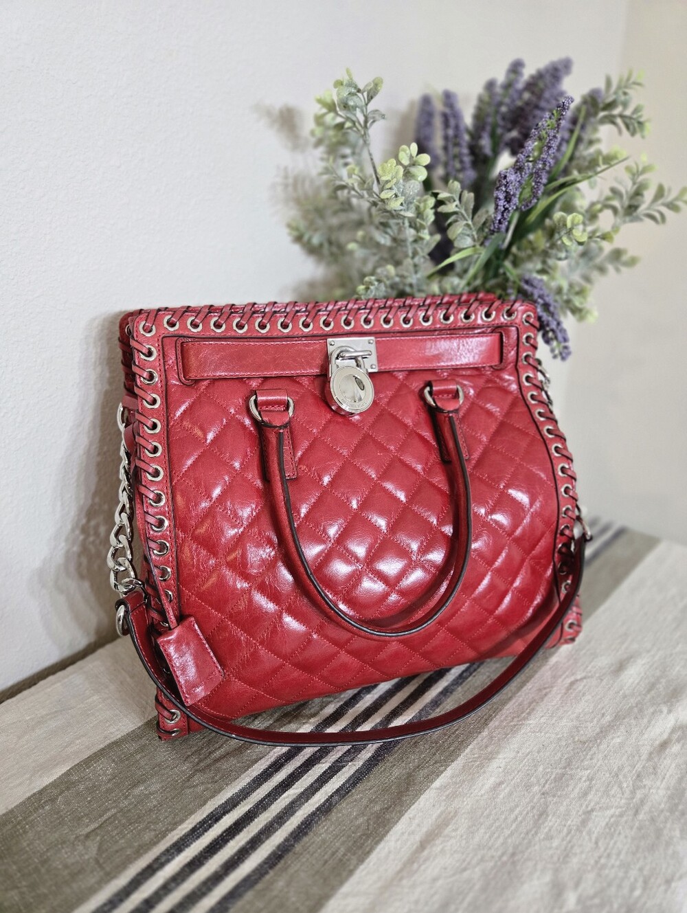 Michael Kors NWT Hamilton Hippie Grommet North South Quilted Large Tote